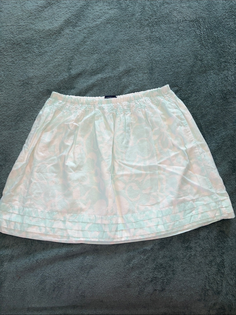 Lands' End White Floral Jacquard A-Line Skirt